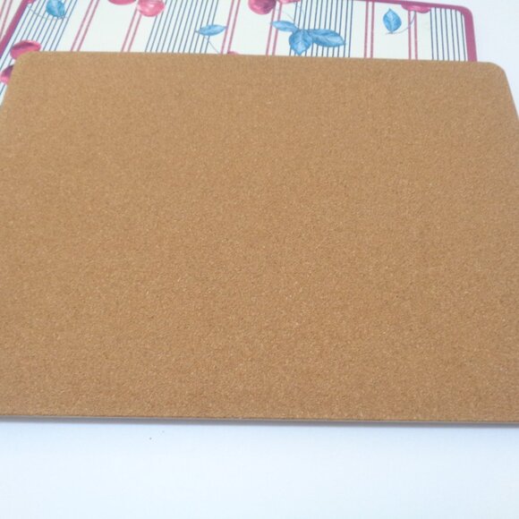 Retro Cherry Placemats Set of 4 With Cork Backing Red Stripes and Leaves - Picture 5 of 8